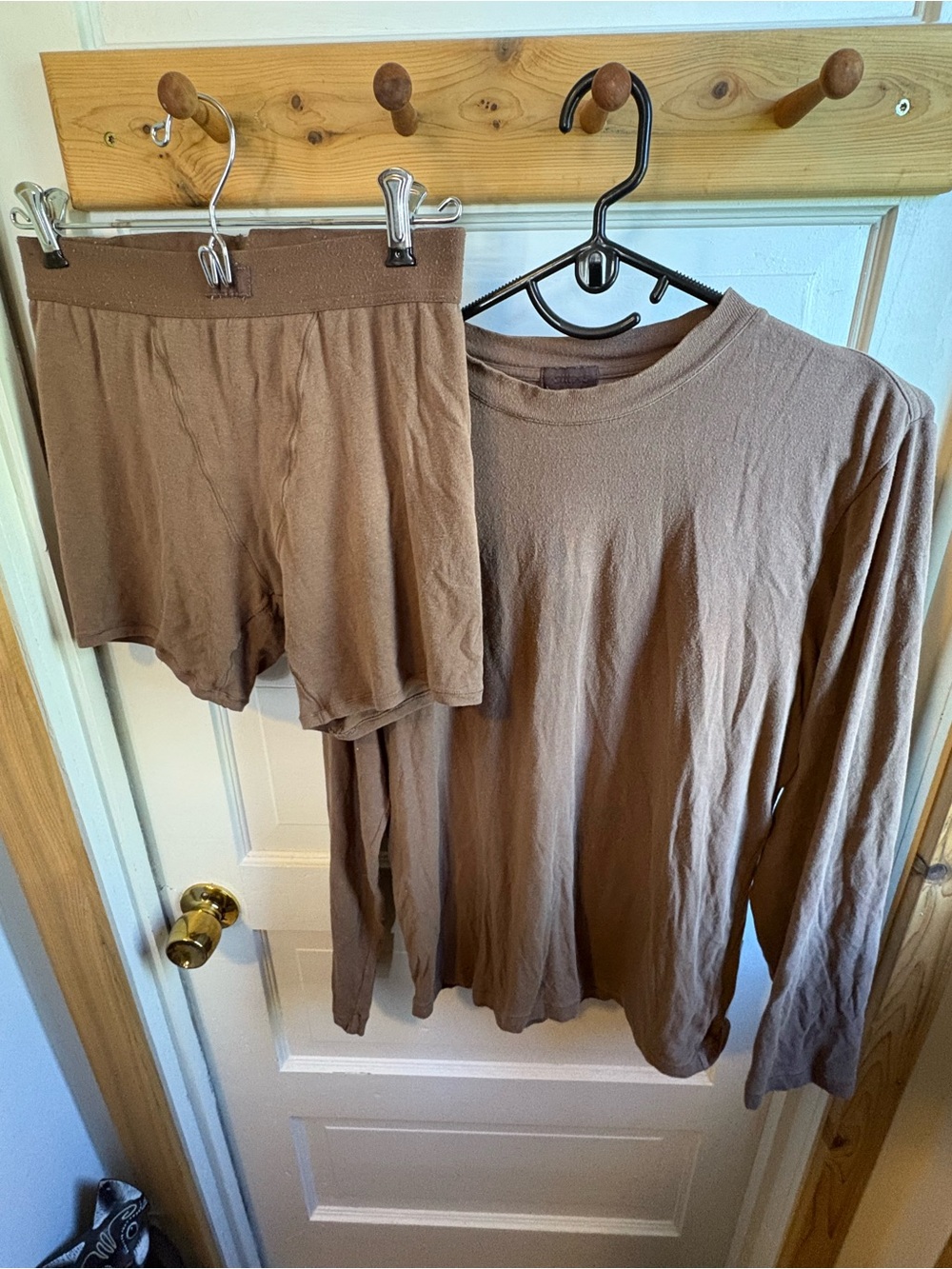 SKIMS Brown Long-Sleeve Top & Boxer Briefs Set